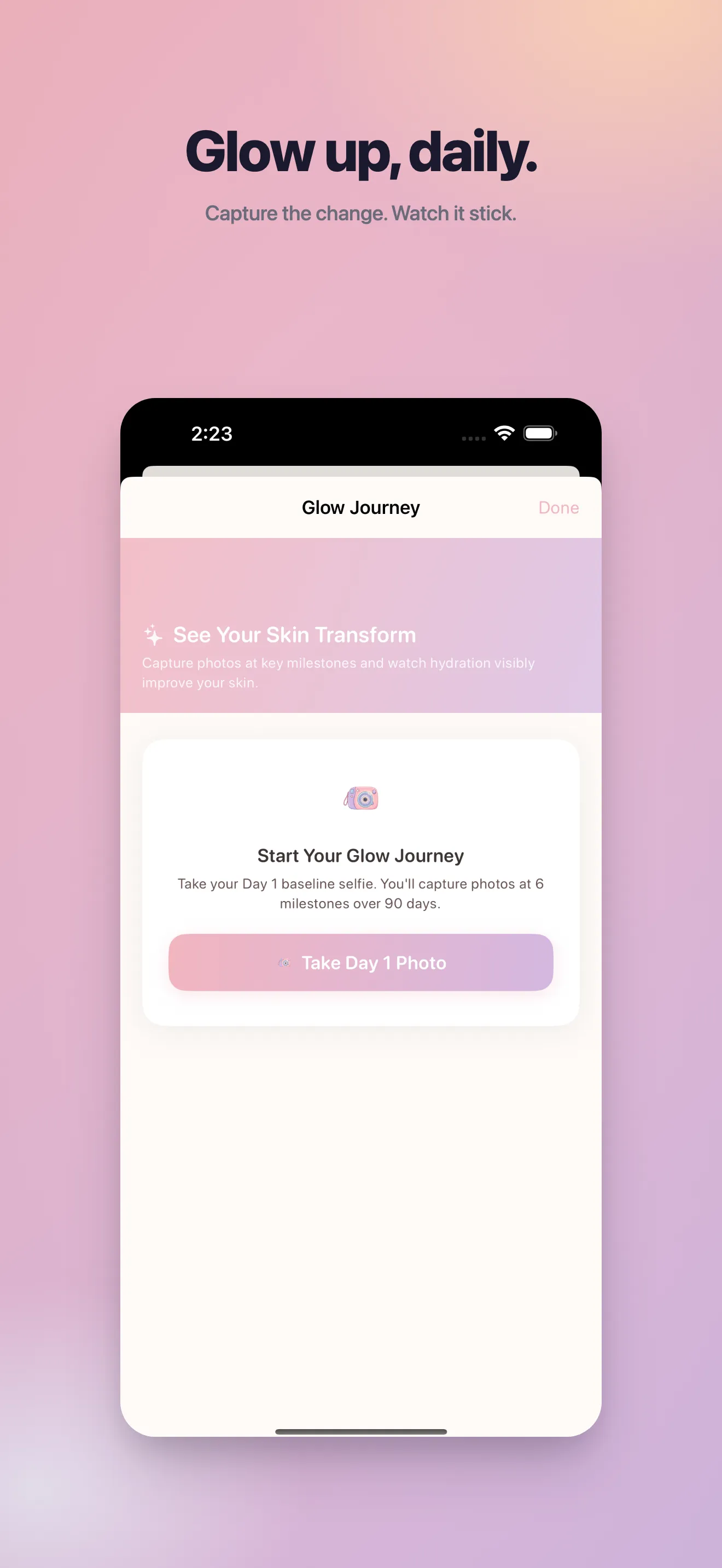 Glow Journey — photo check-ins that track your consistency over 90 days
